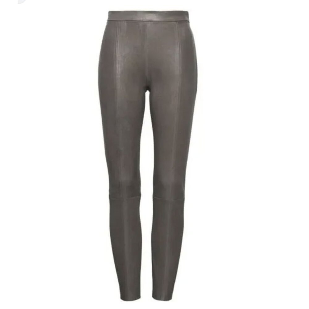 Genuine Leather Stretch Ankle Pants / Leggings, Khaki Olive Green, Size 2